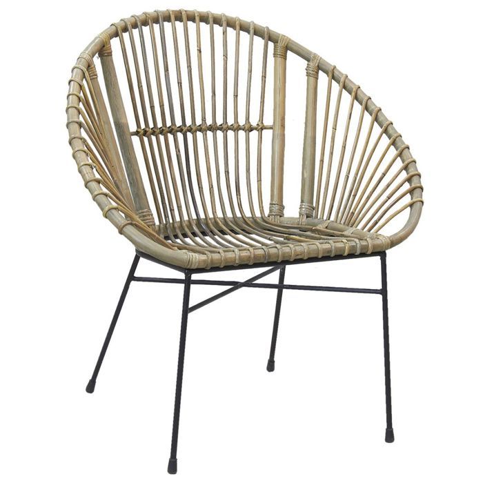 fauteuil de jardin - fauteuil rond en rotin gris et métal - extérieur - 1 personne - 70 x 57 x 80 cm