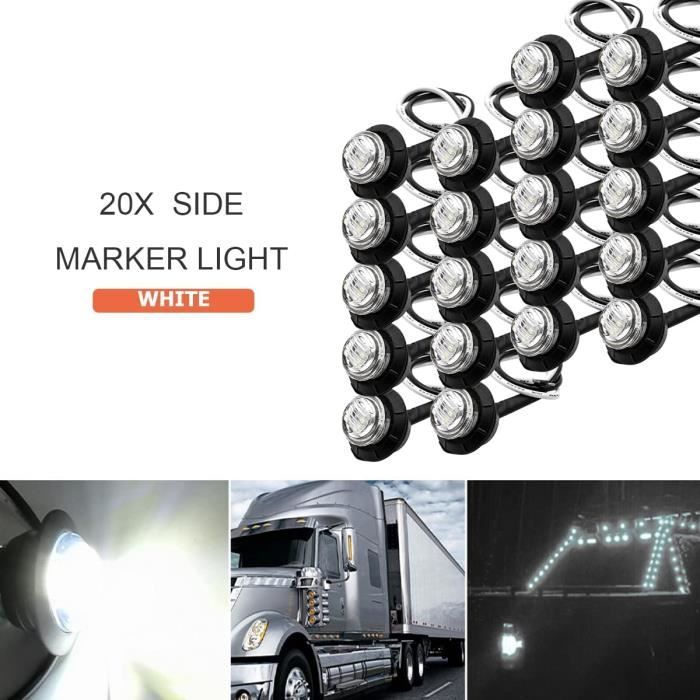 Lot 20 Feux Gabarit LED Ambre 12V/24V – Feux Latéraux Étanches Camion Remorque Bus Bateau, Marqueurs Position 6 LED