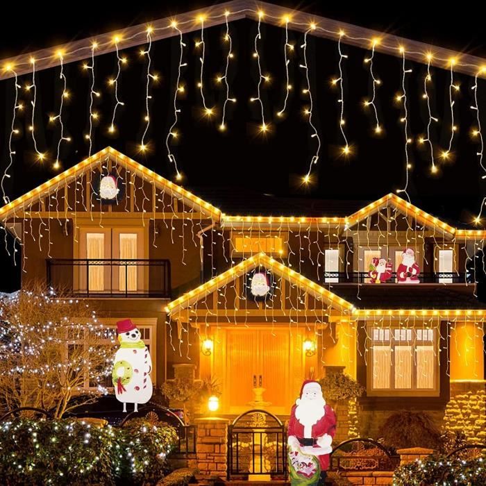 Rideau Lumineux Noël Extérieur 10M 400 LED - Guirlande Lumineuse Connectable IP65 Étanche Avec Timer 8 Modes - Blanc Chaud