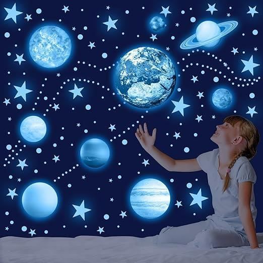 Lumineux système solaire planètes et étoiles phosphorescentes autocollants  chambre d'enfants décoration de plafond applique - Cdiscount Maison