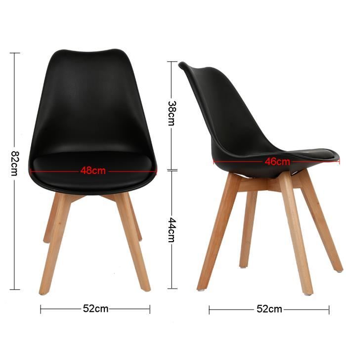 chaises de cuisine - agnesg - lot de 8 - noir - pp+éponge+bois - 48*46*82cm