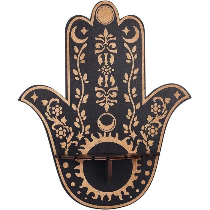Plaque murale Hamsa en bois de manguier - Blanchi à la chaux 52 cm