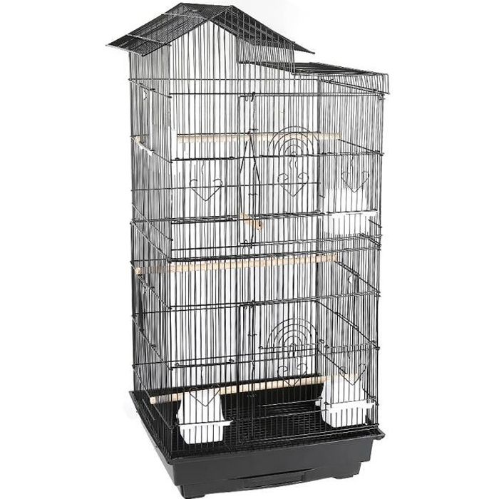 Volière à Oiseaux - NUO - Modèle Portable - 46 x 36 x 99 cm - Pour Perruches et Canaris - Structure en Acier