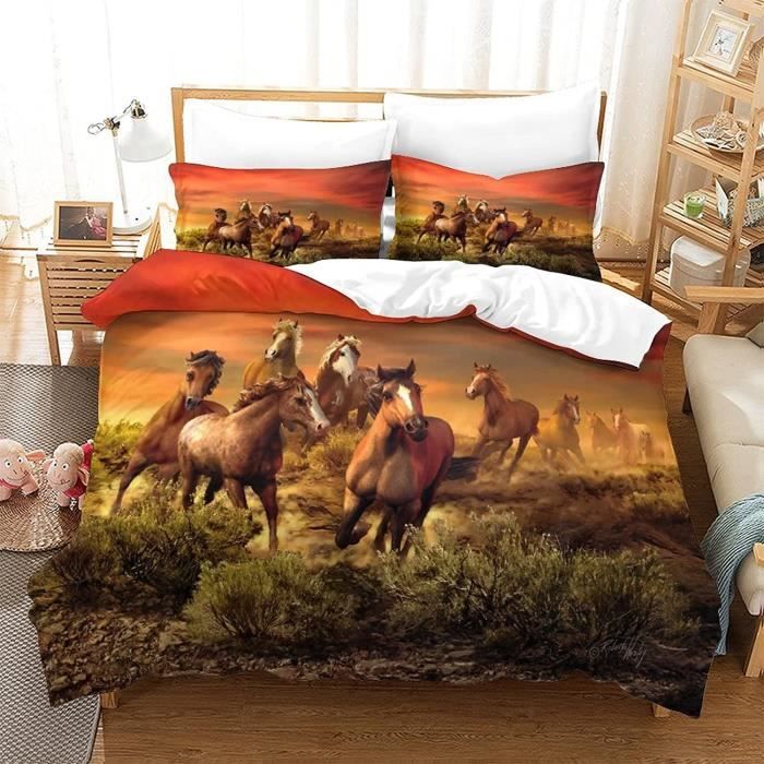 Parure de lit avec housse de couette motif cheval pour garçons