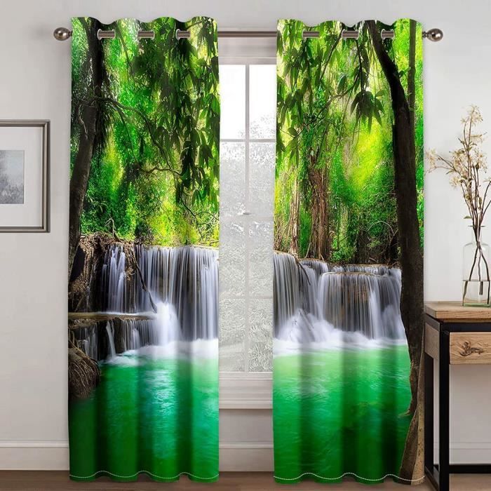 Rideaux Occultants 2 Pièces Motif Nature Forêt - Tissu Polyester, Isolation Thermique Et Phonique - Pour Chambre, Salon