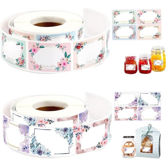 500 Étiquettes Autocollantes Rondes AiQInu - Diamètre 5 Cm, 4 Motifs Floraux - Pour Pots De Confiture, Bouteilles, Cadeaux