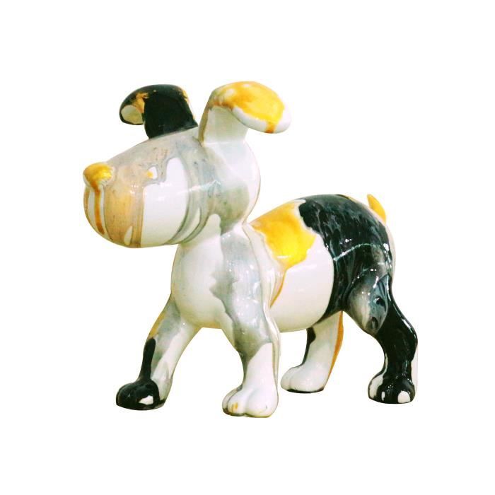 Petit Chien Sculpture Décorative Noire Et Jaune Design