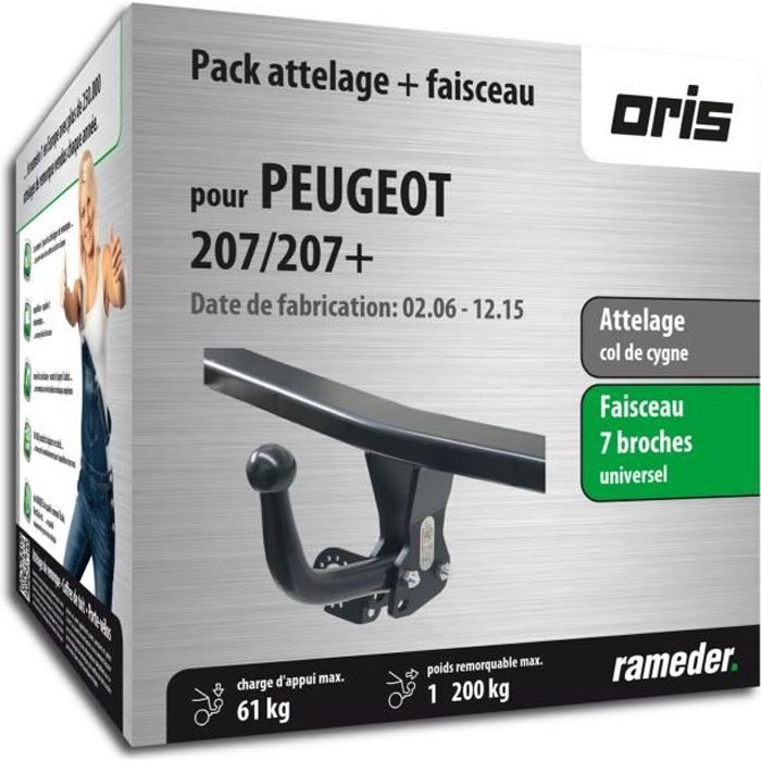 Attelage - Peugeot 207/207+ - 10/08-12/12 - col de cygne - Oris - Faisceau universel 7 broches