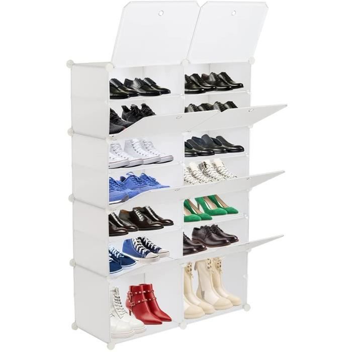 DIY Meuble Chaussure, Armoire Chaussure avec 14 Cubes, Portable Rangement de Chaussures avec 7