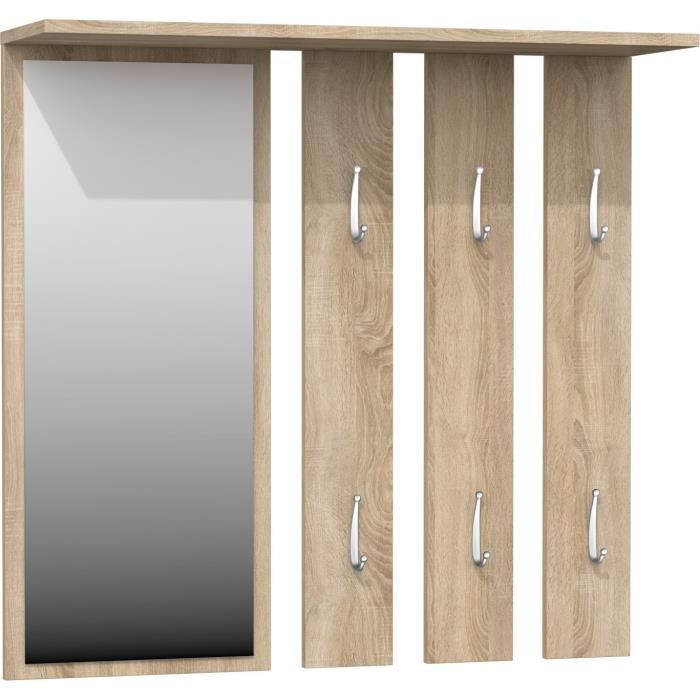 Vestiaire Porte-Manteau - OPAL - Chêne Sonoma - 6 Cintres - Miroir Pratique - Étagères Incluses