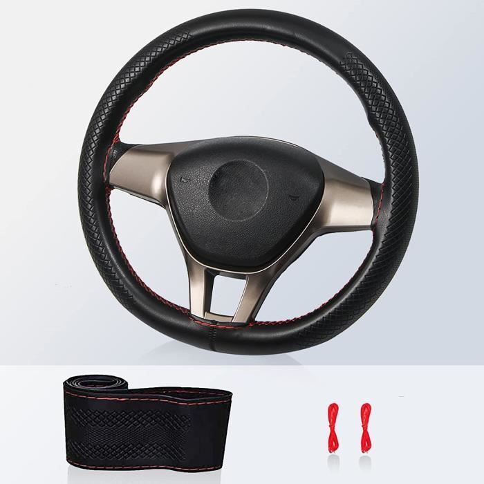 Couvre Volant Cuir Véritable DIY 37-38.5 Cm - Motif Relief, Protection Voiture Élégante Et Confortable