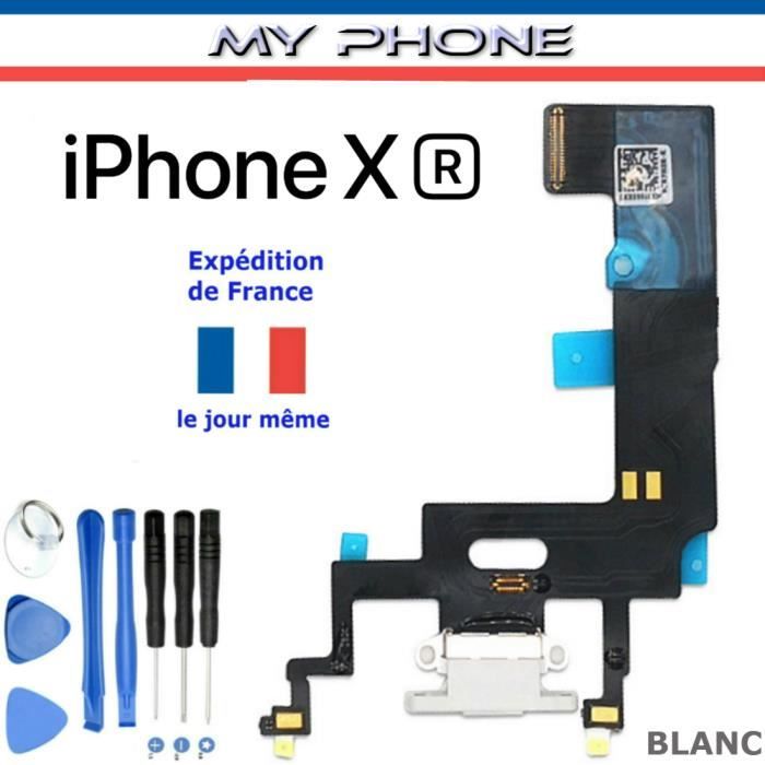 Neuf_Connecteur de CHARGE pour APPLE IPHONE XR BLANC + Microphone Dock Port micro USB Nappe Flex + Kit 8 outils