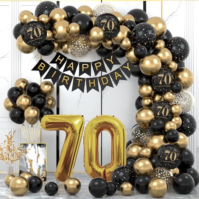 Ballons 70 ans or noir 30cm 6pcs - Partywinkel
