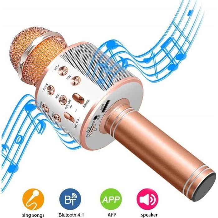 Microphone Karaoké sans Fil, Portable intégré Bluetooth 4.1Multi-fonction Handheld Mic pour chanter, Karaoké, Fête, Enregistrement