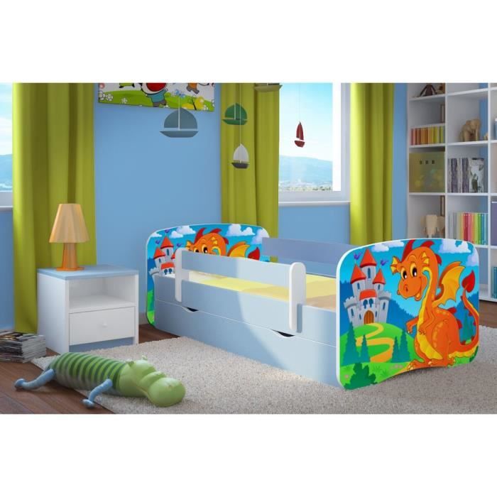 Lit Enfant Dragon Et Chateau 70 Cm X 140 Cm Avec Barriere De Securite Sommier Tiroirs Matelas Offert Bleu Cdiscount Maison