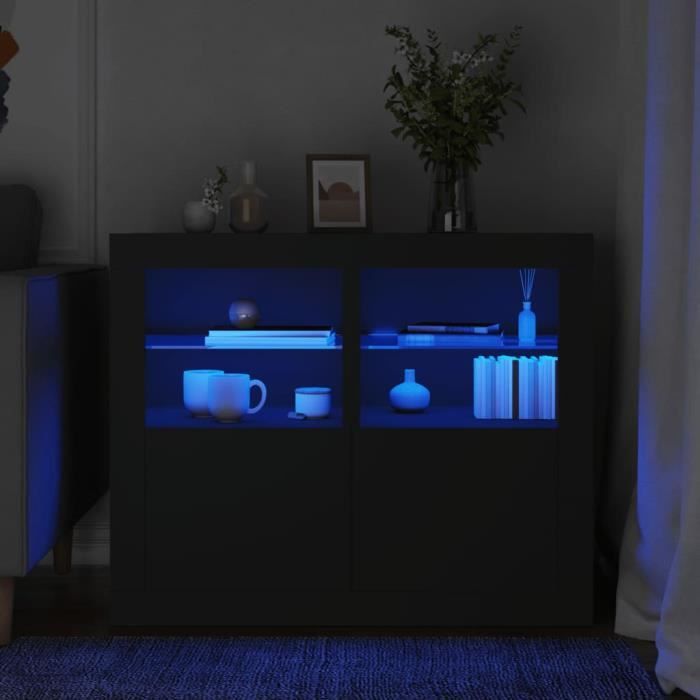MAG Armoires latérales et lumières LED 2 pcs noir bois d'ingénierie ...