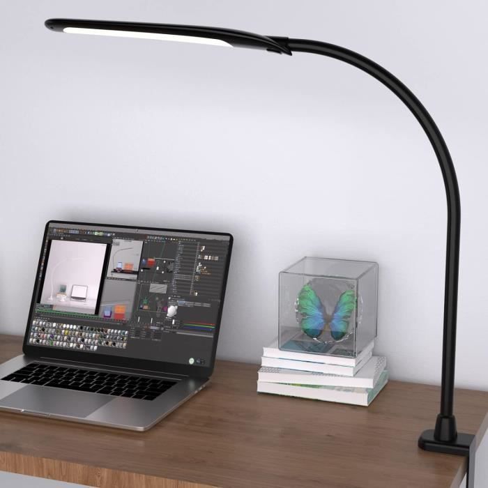Lampe De Bureau LED Architecte à Bras Pivotant - Double Source Lumineuse, Protection Yeux, Réglable 5 Niveaux Noir - EYOCEAN