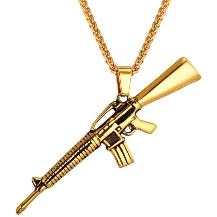 Pendentif Homme - Balle De Revolver Dorée - Acier Inoxydable - Style Western/musclé