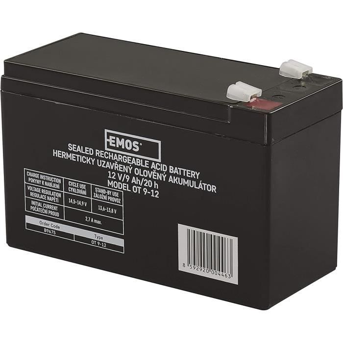 EMOS Batterie 12V/9Ah 12 V batterie de rechange plomb-acide / 9 Ah sans aucun entretien nécessaire