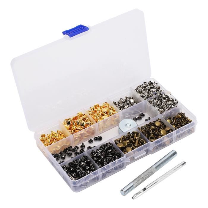 Swpeet Lot de 160 paires de rivets en métal 4 couleurs 7 mm x 9,5 mm pour travaux manuels, cuir, rivets, punk, clou, couche coincale Swpeet Lot de 160 paires de rivets en métal 4 couleurs 7 mm x 9,5 mm pour travaux manuels, cuir, rivets, punk, clou, couche coincale