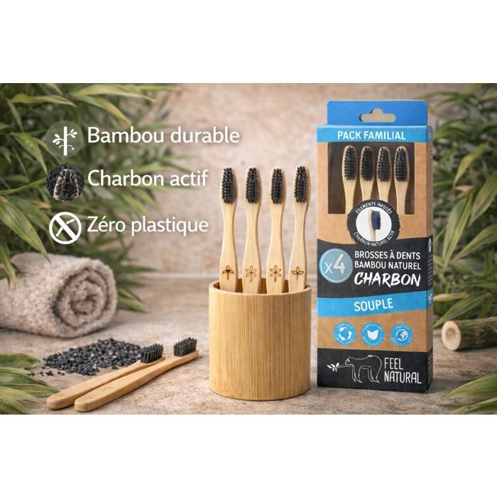 Brosses à Dents En Bambou Avec Poils Au Charbon Actif - Marque Newday - Plusieurs Lots Au Choix - Neuf