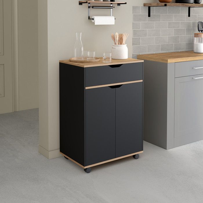 IDMARKET Desserte de cuisine COSY placard avec tiroir bois noir et plateaux façon hĂȘtre L.60 CM IDMARKET Desserte de cuisine COSY placard avec tiroir bois noir et plateaux façon hĂȘtre L.60 CM