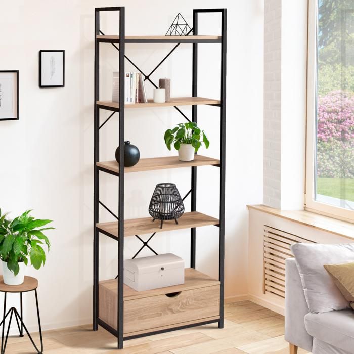 IDMARKET Etagère 5 niveaux avec tiroir DETROIT design industriel 170 cm IDMARKET Etagère 5 niveaux avec tiroir DETROIT design industriel 170 cm