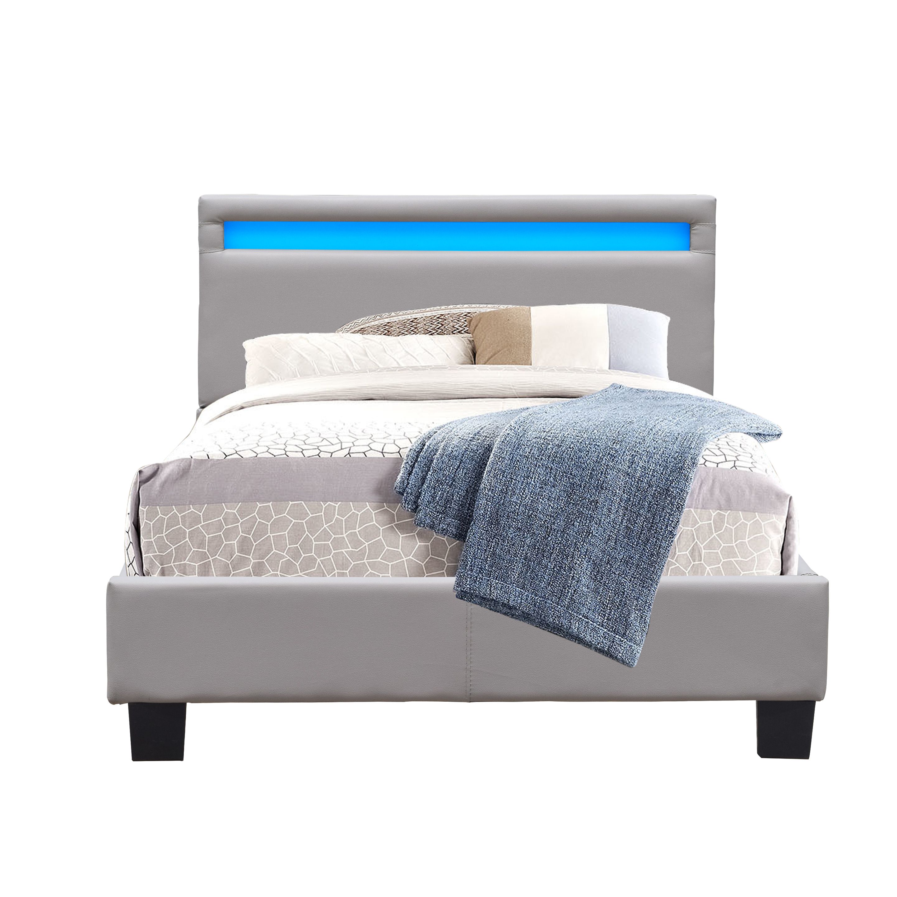 lit simple en bois - literie julien - solide et confortable - 90x200 cm - couleur gris