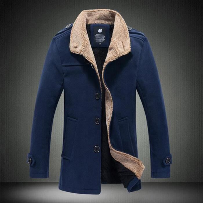 Pvucpot Manteau Homme Chaud D'hiver Longue En Laine Trench-Coat Parka Bombers Slim Fit Outwear Manteau Longue Business D'Affaire