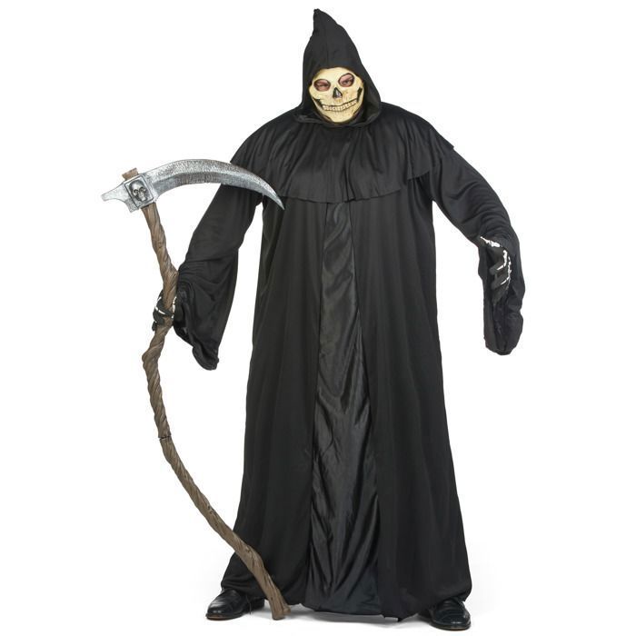Costume Complet Faucheuse Pour Halloween - Cape à Capuche, Faux, Masque Squelette Et Gants - Taille Unique - 9