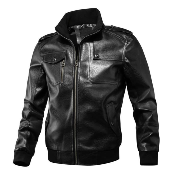 Veste En Cuir Vintage Tschul Pour Homme - Taille M Noir - Occasion Très Bon état