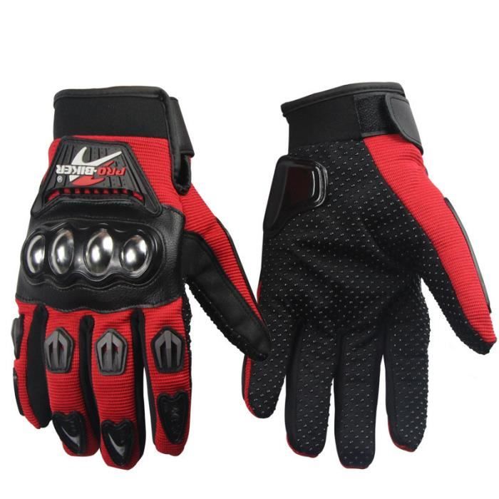 Gants De Moto Pro-Biker En Cuir - Courts, Noirs, Avec Protections Carbone, Pour Course Et Ville