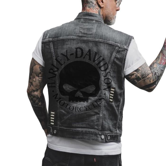 minetom homme gilet en jean veste courte sans manches en jean vintage délavé manteau punk impression de graffitis veste de moto