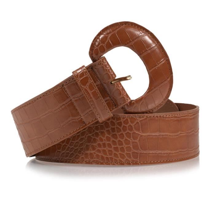 Isotoner Ceinture grande boucle camel effet croco femme Camel effet croco Cdiscount Pret a Porter