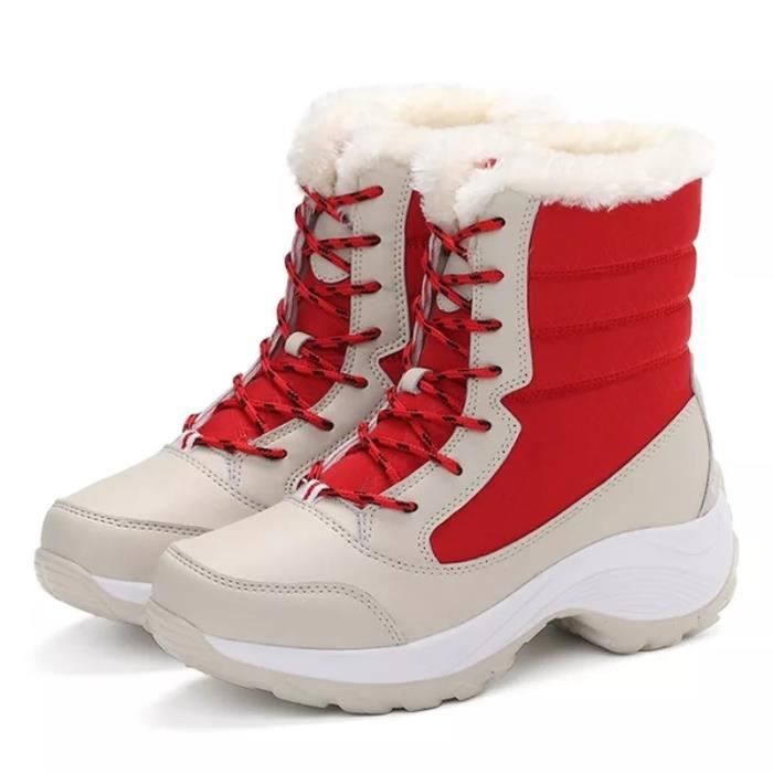 Bottes de neige pour femmes Rouge Chaussures montantes à