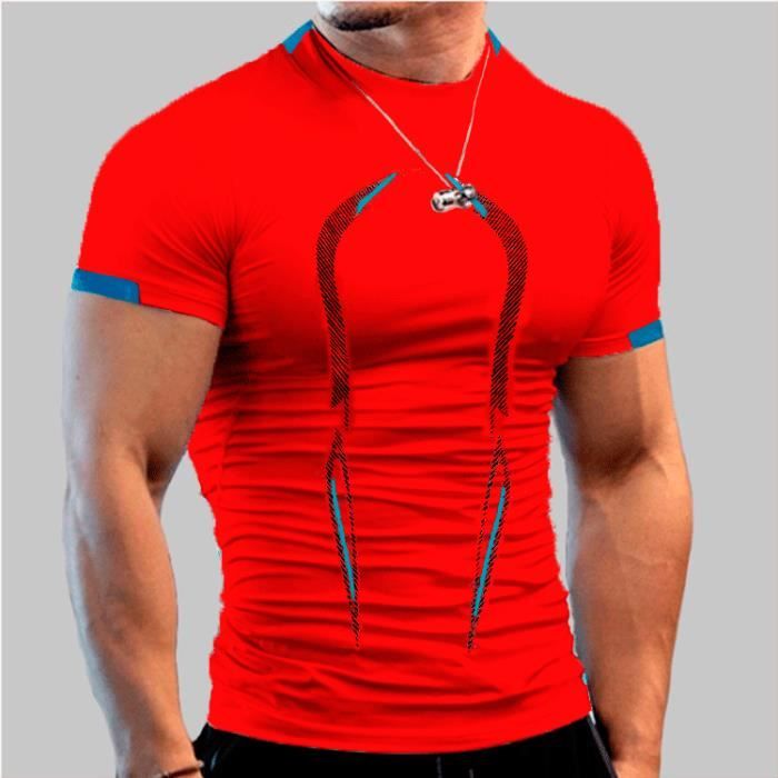 T-Shirt Homme Tshirt Sport Homme Manche Courte Séchage Rapide Respirant  Baselayer Running Tee Shirt Vetement pour Gym Rouge - Cdiscount  Prêt-à-Porter