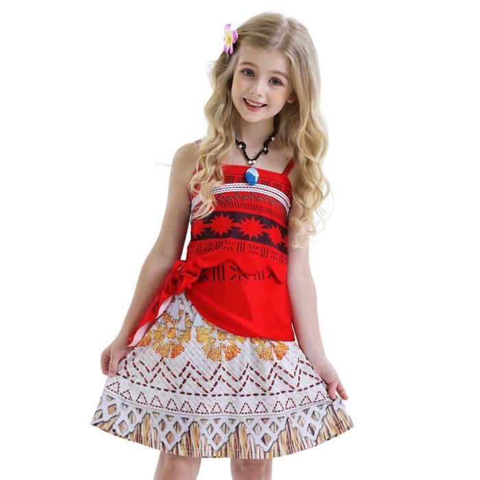 Costume Princesse Vaiana Robe été Accessoires Déguisement Costume Vaiana Fille 4 Pièces - Robe Accessoires - 100-150cm - Fête Et Carnaval Robe Moana Enfant