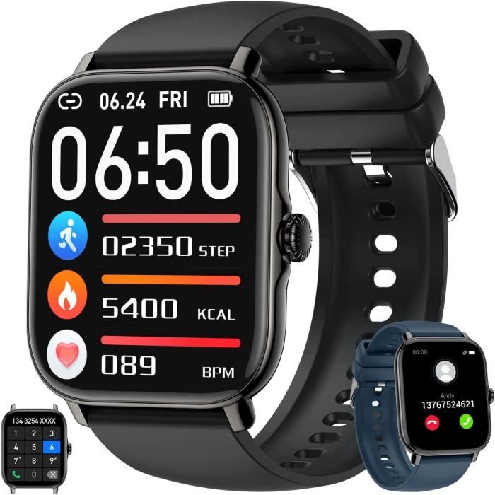 Tisoutec Montre Connectée Homme Femme avec Appels Bluetooth,1.85  Smartwatch avec Plusieurs Modes  Sportifs,Cardiofrequencemetre,Sommeil,Etanche IP67,2