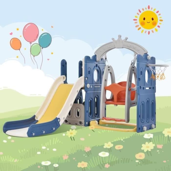 Toboggan enfant 5 en 1 intérieurextérieur avec Échelle, Panier de