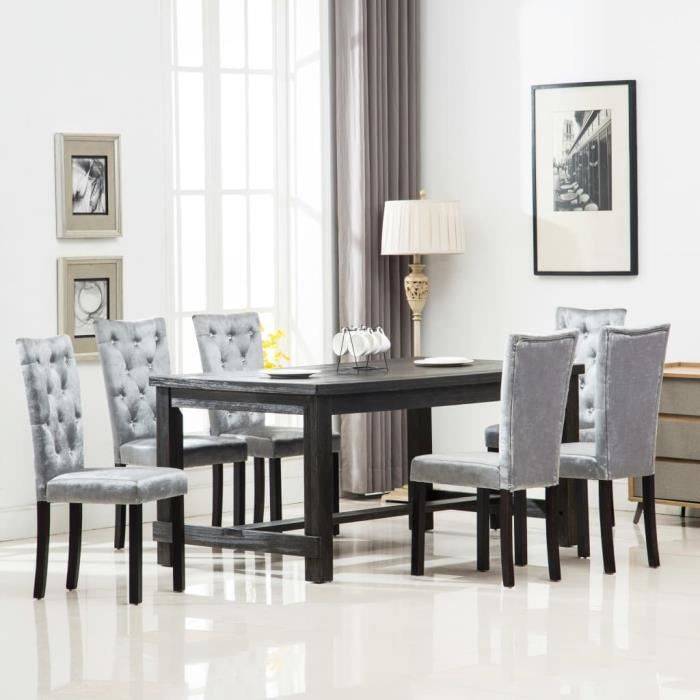 Lot de 4 chaises de salle à manger - OVONNI - Style contemporain - Cadre et  Pied Bois et rembourrage en tissu