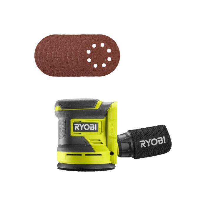 Pack RYOBI Ponceuse excentrique RROS18 0 18V One+ Sans batterie ni chargeur 10 Disques abrasifs 125mm Grain 100 120 240 320 - vue 2