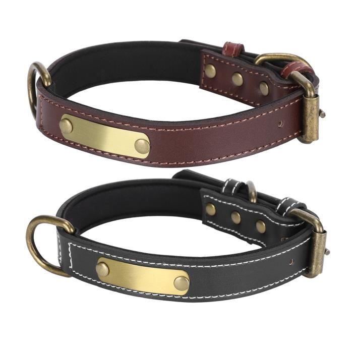 Meilleurs prix pour Collier de Chien - SALUTUYA - Personnalisé en Cuir Rembourré - Noir + Marron - Taille Ajustable