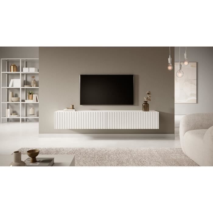 Meuble TV - SELSEY - TELIRE - 175 cm - blanc mat - mélamine