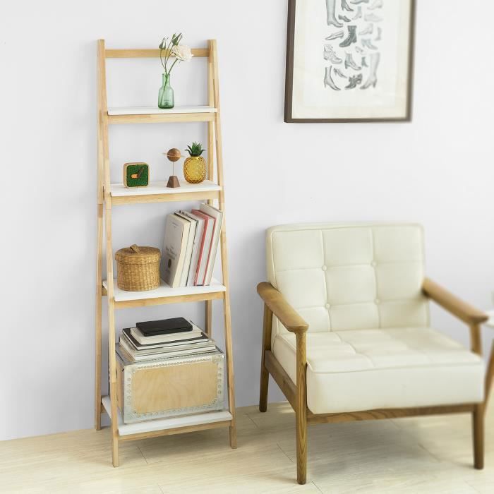 Étagère Pliable Style Échelle SoBuy à 4 Niveaux de Rangement pour Salle de Bain Bureau Salon etc. 42x140x34 cm