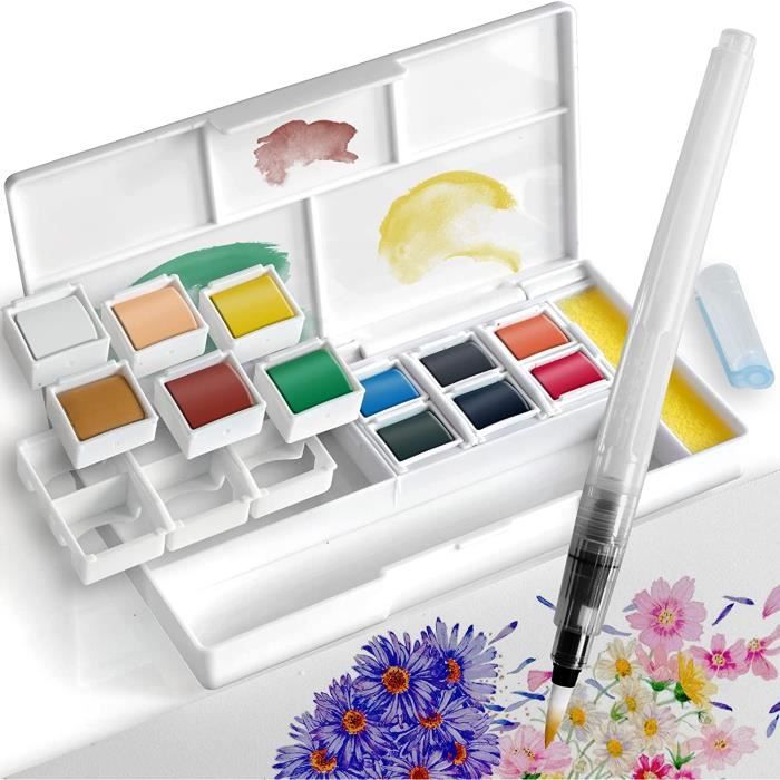 Coffret Aquarelle 20 Couleurs Avec Paillettes – Portable – Pour Artistes Amateurs – Croquis, Cartes, Illustration – 6.8x10x2 Cm