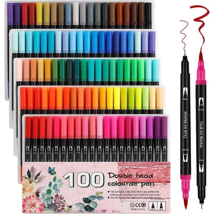 Lot De 168 Feutres Aquarelle Double Pointe TrendGate - Pointe Fine 0.4mm Et Pinceau - Avec Livre De Coloriage - Pour Adultes Et Artistes