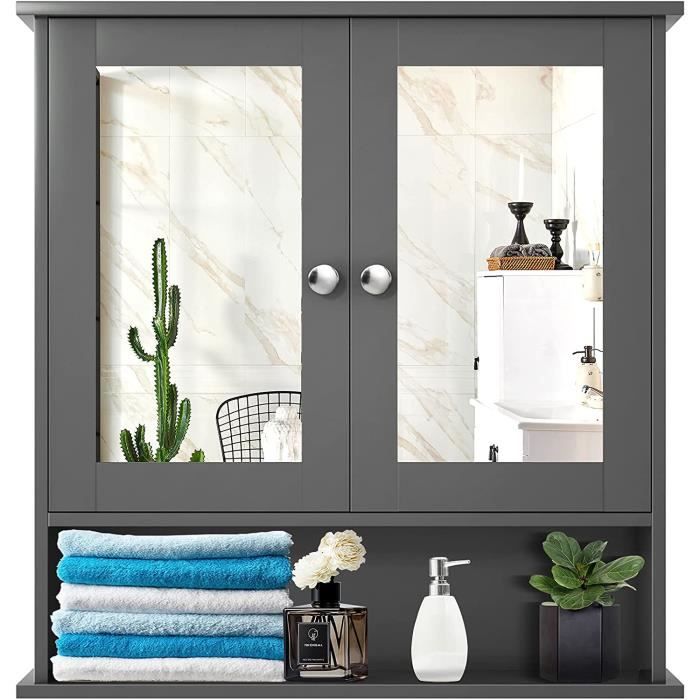 LIFEZEAL Murale de Salle de Bain avec 2 Portes Miroir, Meuble Suspendu