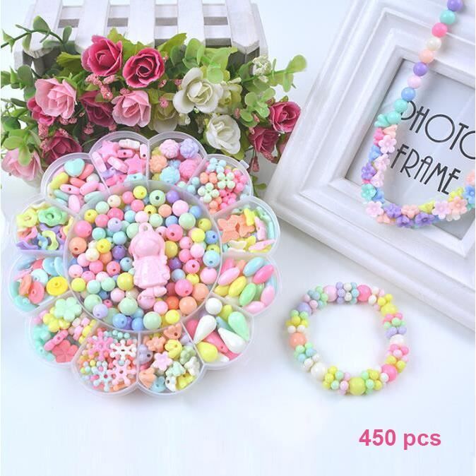450pcs Perles Multicolores en Acrylique DIY Kit pour Fabrication de Bijoux Collier Bracelets Bande Cheveux Enfant Jouets Éducatifs