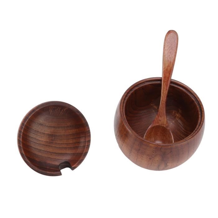 Sucrier En Bois Avec Couvercle Marbre - Pot à épices, Sel, Poivre, Design Minimaliste, Cuillère Incluse