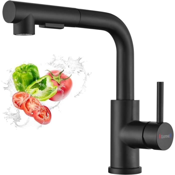 Auralum Max Robinet Cuisine Flexible Noir, Mitigeur Cuisine Rotative à